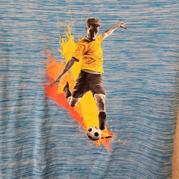 Spalding Boys Large Soccer Graphic T shirt Short Sleeve crew neck Blue Polyester - Picture 2 of 8